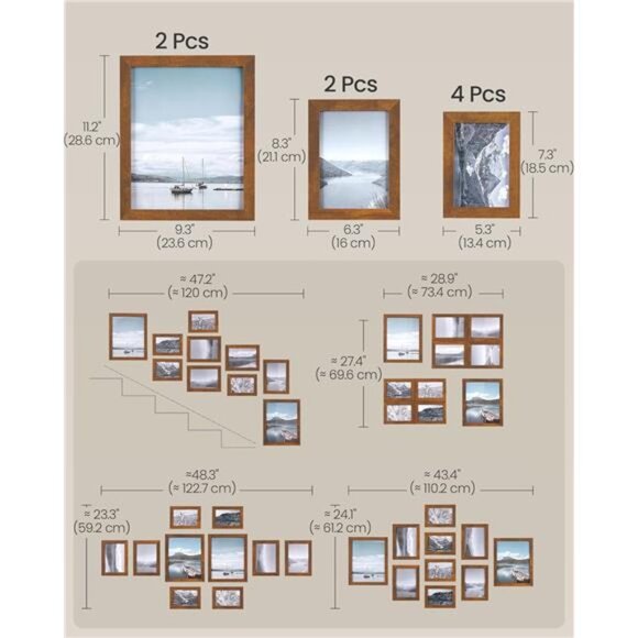 Rustic Brown Picture Frame Set 10 Pack Wall Collage Photo Frames Home Decor - Picture 6 of 7